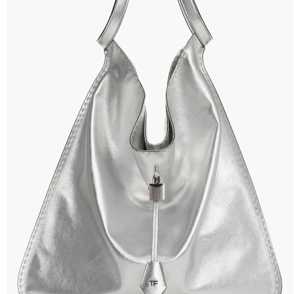 TOM FORD Large Metallic Calfskin Leather Bucket Bag in Silver NWT - Picture 1 of 14